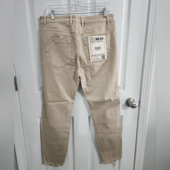 Ser.o.ya diego jeans khaki distressed raw hem streetwear grunge men size 35 - Picture 3 of 16